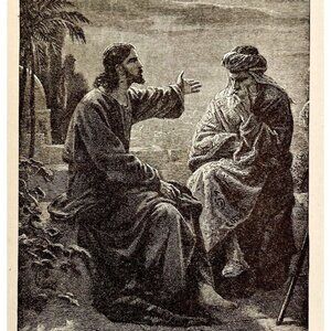 1888 Jesus Christ Instructing Nicodemus Victorian Religious Print Bible DWN9E